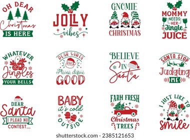 Christmas T- shirt Design Bundle new year Winter Design, Santa Design