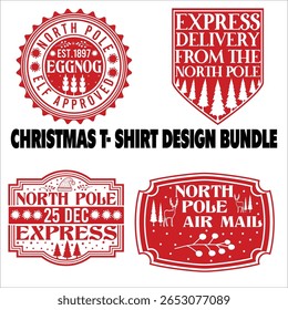 Weihnachten T-Shirt Design Bundle Vektor, Lieferung, Grunge, Mail, fröhlich, Norden, Druck, Schilder, Dezember, rot, Weißer Hintergrund
