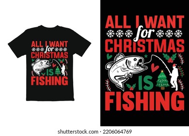 Christmas t shirt design vector. Christmas day fishing plan