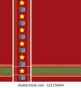 Christmas tablecloth seamless, red background with stars and presents - vector illustration. You can use it to fill your own background.