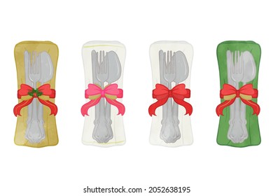 Christmas tableware-fork spoon knife and napkin set