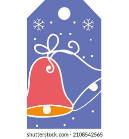 Christmas Tag. Blue beige template with, Christmas bells vector illustration