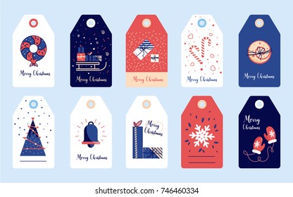 Christmas tag card templates. Vector illustration. Big winter sale poster. Collection of Christmas holiday. Shop market poster design.