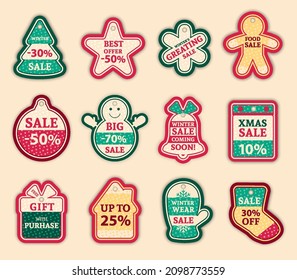 Christmas tag. Christams tree, snowman, mitten and other christmas attributes vector illustration.. Icon set