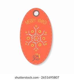 Christmas tag collection. Festive badge design with holly, fir tree and cup. Penguin, bear and santa characters in winter greeting. Cute gift label with sock, snowflake and card message.