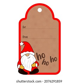 Christmas tag with gnome santa claus for congratulations