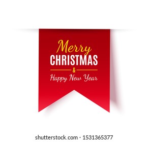 Etiqueta de Navidad aislada. Banner vectorial rojo. Feliz Navidad y Feliz Año Nuevo. Ilustración del vector