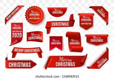 Christmas Tag isolated. Red vector banner. Merry Christmas and Happy New Year Label. Vector illustration