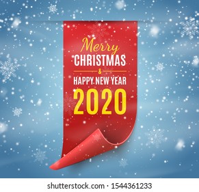 Christmas Tag isolated with Snow. Red vector banner. Merry Christmas and Happy New Year Label. Vector Background