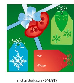 christmas tag with ribbon and bells