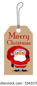 Christmas tag for sale. Happy New Year. Santa Claus with a bag full of gifts. Christmas vector illustration. EPS10