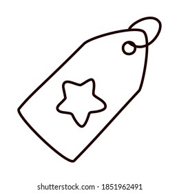 christmas tag with star icon over white background, line style, vector illustration