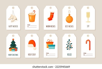 colección de etiquetas de Navidad	con elementos bonitos