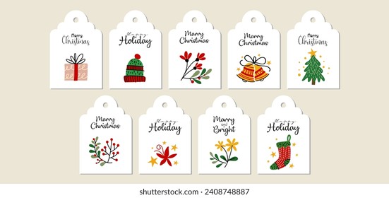 Christmas tags collection, Merry Christmas tags and banner, Christmas gift labels, Decorative Christmas tags, Vector greeting card designs, vector illustration