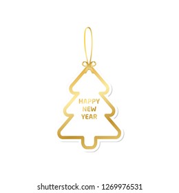 Christmas tags with golden ribbon isolated on white background. 