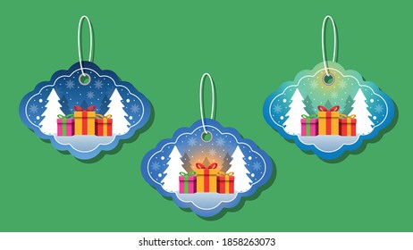 Christmas tags set greetings elements on colorful background. Christmas background. vector illustration