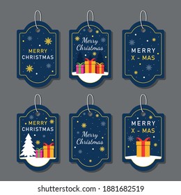 Las etiquetas de Navidad establecen elementos de saludos en un fondo colorido. Fondo de Navidad. ilustración vectorial