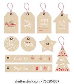 Christmas tags set, hand drawn style. Vector illustration