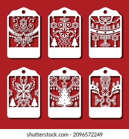 Christmas tags. Christmas tree and other christmas attributes vector illustration
