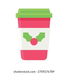 Christmas Takeaway Coffee Cup Vector Illustration, Flat Style Icon
