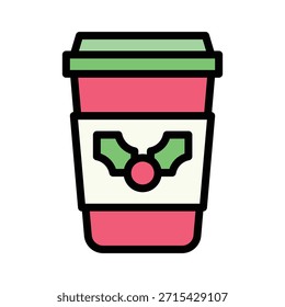 Natal Takeaway Cafeteira Vetor Ilustração, Ícone de Estilo Preenchido
