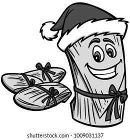 Christmas Tamales Illustration - A vector cartoon illustration of a Tamale with a Christmas hat.