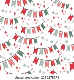 Christmas tapes flags hand drawn seamless pattern