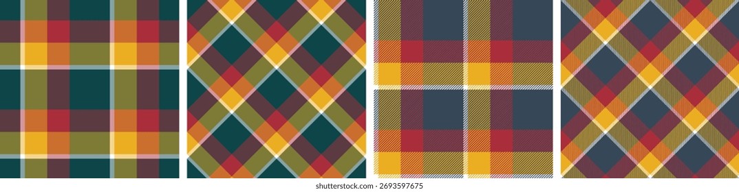 Conjunto de patrón de tartán de Navidades. Fondo de textura de tela a cuadros.