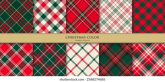 Christmas tartan plaid collection in red and green and white colors, Traditional scottish fabric print, Checkered patterns