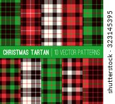 Christmas Tartan Plaid Patterns. Red, Green, White and Black Tartan Plaid and Pixel Gingham Check Patterns. Modern Tartan Xmas Backgrounds. Vector EPS File Pattern Swatches made with Global Colors.