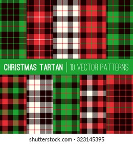 Christmas Tartan Plaid Patterns. Red, Green, White and Black Tartan Plaid and Pixel Gingham Check Patterns. Modern Tartan Xmas Backgrounds. Vector EPS File Pattern Swatches made with Global Colors.