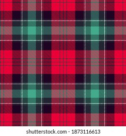 Christmas tartan seamless pattern. Trendy bright Christmas colors. Plaid with checkered scottish ornament in red, green and purple colors. Flat style design. Vector illustration.