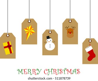 christmas tea bag, gift, star, snowman, reindeer and sock in outline graphic design