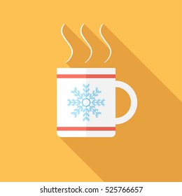 Christmas tea cup icon . Flat design style modern vector illustration. Isolated on stylish color background. Flat long shadow icon. Elements in flat design.