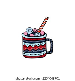 Christmas tea and cup with a popular pattern. Christmas decoration. For your design