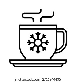 Taça de chá de Natal com ilustração de vetor de floco de neve, ícone de estilo de linha