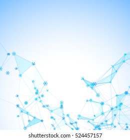 Christmas technology background with snowflakes over triangular grid