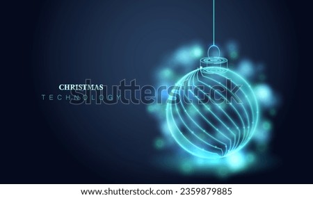 Christmas technology ball in  electronic concept. Futuristic merry xmas holiday blue neon vector background.