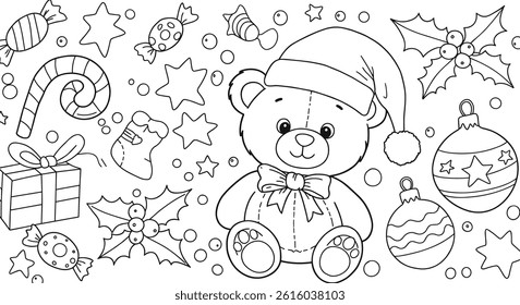 christmas teddy bear coloring page. you can print it on standard