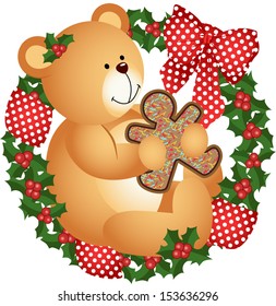 Christmas teddy bear with cookie in crown