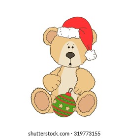 Christmas Teddy bear isolated on a white background with christmas decoration