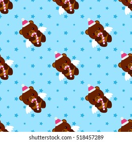 Christmas teddy bear with lollipop pattern. Santa's hat. New Year's gift.