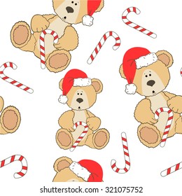Christmas Teddy bear seamless pattern christmas lolipoop white