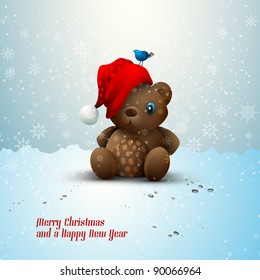 Christmas Teddy Bear Sitting Alone in the Snow | EPS10 Vector | Layers Organized and Named