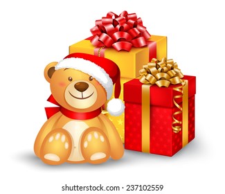 Christmas Teddy Bear Sitting Near The Gift