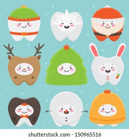 Christmas Teeth: Elf, Snowflake, Santa, Deer, Christmas Tree, Bunny, Penguin, Snowman, Bell