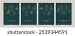 Christmas template backgrounds with gold geometric minimalist elements and icons. Trendy greeting cards set with vintage tree decorations in simple flat design. Vector illustration.
