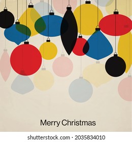 Christmas template with colorful decorations, xmas and new year card with balls