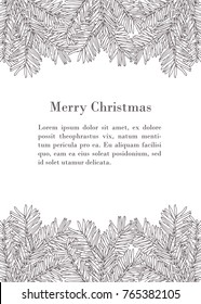 Christmas template for greeting card. Mo-cup for lettering. Frame with evergreen branches. Can be used for banner, brochure, advertising.