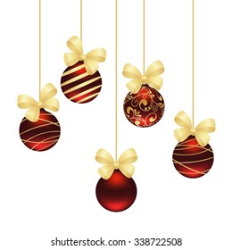 christmas template with hanging balls isolated on white background. vector illustration